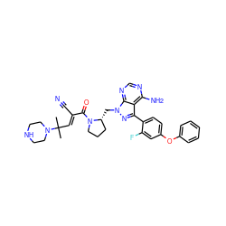 CC(C)(/C=C(\C#N)C(=O)N1CCC[C@H]1Cn1nc(-c2ccc(Oc3ccccc3)cc2F)c2c(N)ncnc21)N1CCNCC1 ZINC000207759554