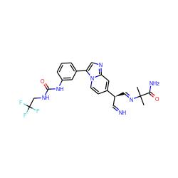 CC(C)(/N=C/[C@@H](C=N)c1ccn2c(-c3cccc(NC(=O)NCC(F)(F)F)c3)cnc2c1)C(N)=O ZINC000169704624