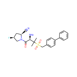 CC(C)([C@H](N)C(=O)N1C[C@@H](F)C[C@H]1C#N)S(=O)(=O)Cc1ccc(-c2ccccc2)cc1 ZINC000028565820