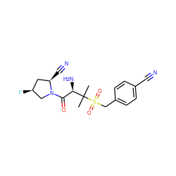 CC(C)([C@H](N)C(=O)N1C[C@@H](F)C[C@H]1C#N)S(=O)(=O)Cc1ccc(C#N)cc1 ZINC000028563087