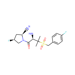 CC(C)([C@H](N)C(=O)N1C[C@@H](F)C[C@H]1C#N)S(=O)(=O)Cc1ccc(F)cc1 ZINC000028563085