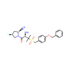 CC(C)([C@H](N)C(=O)N1C[C@@H](F)C[C@H]1C#N)S(=O)(=O)Cc1ccc(OCc2ccccc2)cc1 ZINC000028565777