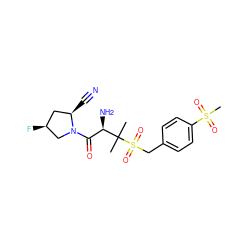 CC(C)([C@H](N)C(=O)N1C[C@@H](F)C[C@H]1C#N)S(=O)(=O)Cc1ccc(S(C)(=O)=O)cc1 ZINC000084796181