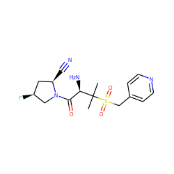 CC(C)([C@H](N)C(=O)N1C[C@@H](F)C[C@H]1C#N)S(=O)(=O)Cc1ccncc1 ZINC000028566247