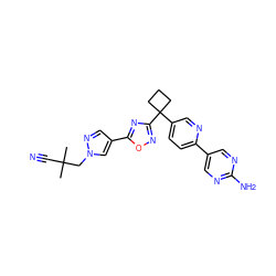 CC(C)(C#N)Cn1cc(-c2nc(C3(c4ccc(-c5cnc(N)nc5)nc4)CCC3)no2)cn1 ZINC000096175554