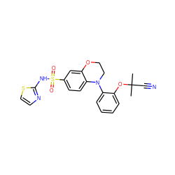 CC(C)(C#N)Oc1ccccc1N1CCOc2cc(S(=O)(=O)Nc3nccs3)ccc21 ZINC000220215044