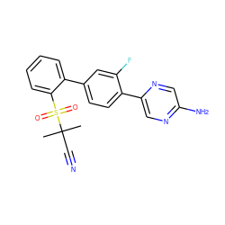 CC(C)(C#N)S(=O)(=O)c1ccccc1-c1ccc(-c2cnc(N)cn2)c(F)c1 ZINC000224811664
