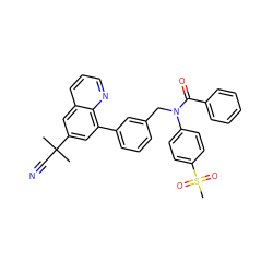 CC(C)(C#N)c1cc(-c2cccc(CN(C(=O)c3ccccc3)c3ccc(S(C)(=O)=O)cc3)c2)c2ncccc2c1 ZINC000036268850