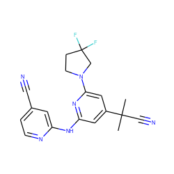 CC(C)(C#N)c1cc(Nc2cc(C#N)ccn2)nc(N2CCC(F)(F)C2)c1 ZINC000299866429