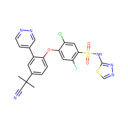 CC(C)(C#N)c1ccc(Oc2cc(F)c(S(=O)(=O)Nc3nncs3)cc2Cl)c(-c2ccnnc2)c1 ZINC000095581501