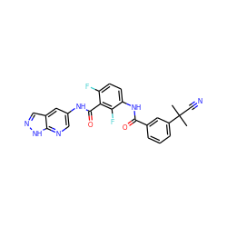 CC(C)(C#N)c1cccc(C(=O)Nc2ccc(F)c(C(=O)Nc3cnc4[nH]ncc4c3)c2F)c1 ZINC000095575423