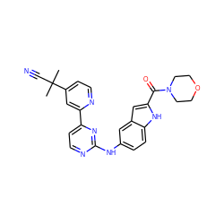 CC(C)(C#N)c1ccnc(-c2ccnc(Nc3ccc4[nH]c(C(=O)N5CCOCC5)cc4c3)n2)c1 ZINC000145317887