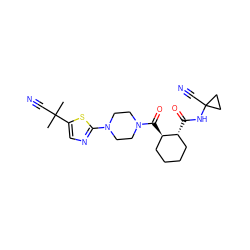 CC(C)(C#N)c1cnc(N2CCN(C(=O)[C@@H]3CCCC[C@H]3C(=O)NC3(C#N)CC3)CC2)s1 ZINC000084672079