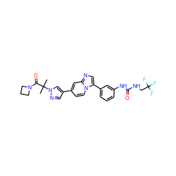 CC(C)(C(=O)N1CCC1)n1cc(-c2ccn3c(-c4cccc(NC(=O)NCC(F)(F)F)c4)cnc3c2)cn1 ZINC000139536028