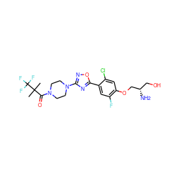 CC(C)(C(=O)N1CCN(c2noc(-c3cc(F)c(OC[C@@H](N)CO)cc3Cl)n2)CC1)C(F)(F)F ZINC000299836252