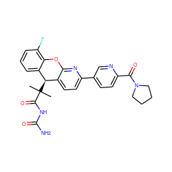 CC(C)(C(=O)NC(N)=O)[C@@H]1c2ccc(-c3ccc(C(=O)N4CCCC4)nc3)nc2Oc2c(F)cccc21 ZINC000299823863