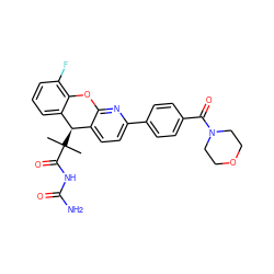 CC(C)(C(=O)NC(N)=O)[C@@H]1c2ccc(-c3ccc(C(=O)N4CCOCC4)cc3)nc2Oc2c(F)cccc21 ZINC000299825560