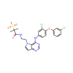 CC(C)(C(=O)NCCn1ccc2ncnc(Nc3ccc(Oc4cccc(Cl)c4)c(Cl)c3)c21)S(C)(=O)=O ZINC000043153603