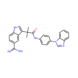 CC(C)(C(=O)Nc1ccc(-n2cnc3ccccc32)cc1)c1c[nH]c2ccc(C(=N)N)cc12 ZINC000014950753