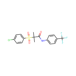 CC(C)(C(=O)Nc1ccc(C(F)(F)F)cc1)S(=O)(=O)c1ccc(Cl)cc1 ZINC000040881356