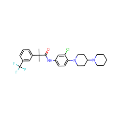 CC(C)(C(=O)Nc1ccc(N2CCC(N3CCCCC3)CC2)c(Cl)c1)c1cccc(C(F)(F)F)c1 ZINC000064559170