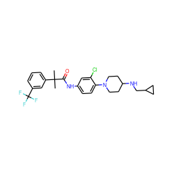 CC(C)(C(=O)Nc1ccc(N2CCC(NCC3CC3)CC2)c(Cl)c1)c1cccc(C(F)(F)F)c1 ZINC000064549045