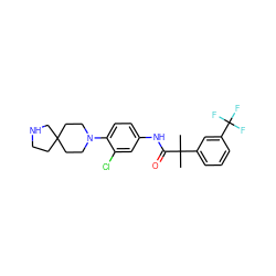 CC(C)(C(=O)Nc1ccc(N2CCC3(CCNC3)CC2)c(Cl)c1)c1cccc(C(F)(F)F)c1 ZINC000064560437