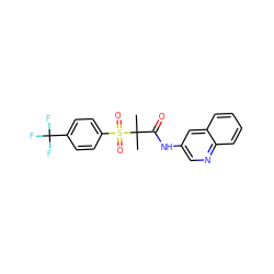 CC(C)(C(=O)Nc1cnc2ccccc2c1)S(=O)(=O)c1ccc(C(F)(F)F)cc1 ZINC000040401470