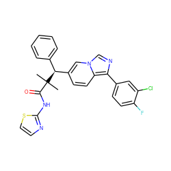 CC(C)(C(=O)Nc1nccs1)[C@@H](c1ccccc1)c1ccc2c(-c3ccc(F)c(Cl)c3)ncn2c1 ZINC000096284230