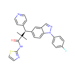 CC(C)(C(=O)Nc1nccs1)[C@@H](c1ccncc1)c1ccc2c(cnn2-c2ccc(F)cc2)c1 ZINC000096283956