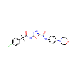 CC(C)(C(=O)Nc1nnc(C(=O)Nc2ccc(N3CCOCC3)cc2)o1)c1ccc(Cl)cc1 ZINC000034841806