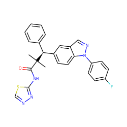 CC(C)(C(=O)Nc1nncs1)[C@@H](c1ccccc1)c1ccc2c(cnn2-c2ccc(F)cc2)c1 ZINC000043465535