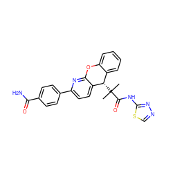 CC(C)(C(=O)Nc1nncs1)[C@H]1c2ccccc2Oc2nc(-c3ccc(C(N)=O)cc3)ccc21 ZINC000073390195