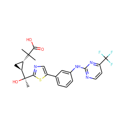 CC(C)(C(=O)O)[C@H]1C[C@@H]1[C@](C)(O)c1ncc(-c2cccc(Nc3nccc(C(F)(F)F)n3)c2)s1 ZINC001772628192