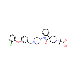 CC(C)(C(=O)O)N1CCC(C(=O)NC2CCN(Cc3cccc(Oc4ccccc4Cl)c3)CC2)(c2ccccc2)CC1 ZINC000025422030