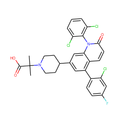 CC(C)(C(=O)O)N1CCC(c2cc(-c3ccc(F)cc3Cl)c3ccc(=O)n(-c4c(Cl)cccc4Cl)c3c2)CC1 ZINC000028564956