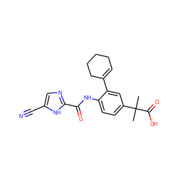 CC(C)(C(=O)O)c1ccc(NC(=O)c2ncc(C#N)[nH]2)c(C2=CCCCC2)c1 ZINC000146892613