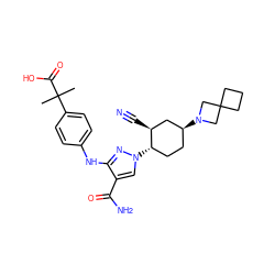 CC(C)(C(=O)O)c1ccc(Nc2nn([C@H]3CC[C@H](N4CC5(CCC5)C4)C[C@@H]3C#N)cc2C(N)=O)cc1 ZINC000221160439