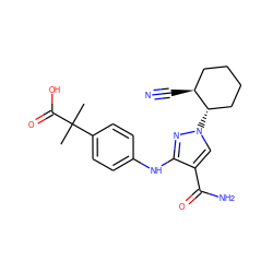 CC(C)(C(=O)O)c1ccc(Nc2nn([C@H]3CCCC[C@@H]3C#N)cc2C(N)=O)cc1 ZINC000221144933