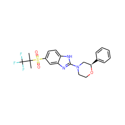 CC(C)(C(F)(F)F)S(=O)(=O)c1ccc2[nH]c(N3CCO[C@H](c4ccccc4)C3)nc2c1 ZINC000095579572