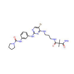 CC(C)(C(N)=O)C(=O)NCCCNc1nc(Nc2cccc(NC(=O)N3CCCC3)c2)ncc1Br ZINC000003986667