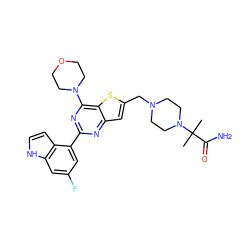 CC(C)(C(N)=O)N1CCN(Cc2cc3nc(-c4cc(F)cc5[nH]ccc45)nc(N4CCOCC4)c3s2)CC1 ZINC000095555998