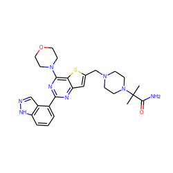 CC(C)(C(N)=O)N1CCN(Cc2cc3nc(-c4cccc5[nH]ncc45)nc(N4CCOCC4)c3s2)CC1 ZINC000095552117