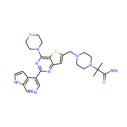 CC(C)(C(N)=O)N1CCN(Cc2cc3nc(-c4cncc5[nH]ccc45)nc(N4CCOCC4)c3s2)CC1 ZINC000095552437