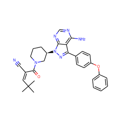 CC(C)(C)/C=C(/C#N)C(=O)N1CCC[C@@H](n2nc(-c3ccc(Oc4ccccc4)cc3)c3c(N)ncnc32)C1 ZINC000149838098