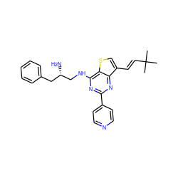 CC(C)(C)/C=C/c1csc2c(NC[C@@H](N)Cc3ccccc3)nc(-c3ccncc3)nc12 ZINC000223670193