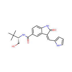 CC(C)(C)[C@@H](CO)NC(=O)c1ccc2c(c1)/C(=C/c1ccc[nH]1)C(=O)N2 ZINC001772629026