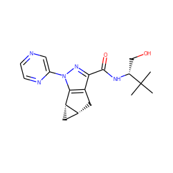 CC(C)(C)[C@@H](CO)NC(=O)c1nn(-c2cnccn2)c2c1C[C@@H]1C[C@H]21 ZINC000141773924