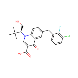 CC(C)(C)[C@@H](CO)n1cc(C(=O)O)c(=O)c2cc(Cc3cccc(Cl)c3F)ccc21 ZINC000043119383