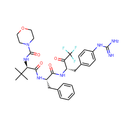 CC(C)(C)[C@@H](NC(=O)N1CCOCC1)C(=O)N[C@@H](Cc1ccccc1)C(=O)N[C@@H](Cc1ccc(NC(=N)N)cc1)C(=O)C(F)(F)F ZINC000026832618